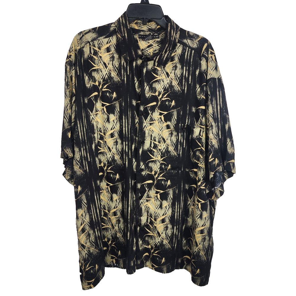 Manhattan Mens Shirt XL Hawaiian Button Up Short Sleeve Collared Pocket Floral